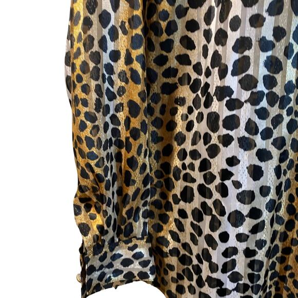 Vintage Yves St. Clair Petites Leopard Print Top Size 4P Button Up Long Sleeve - Picture 8 of 9